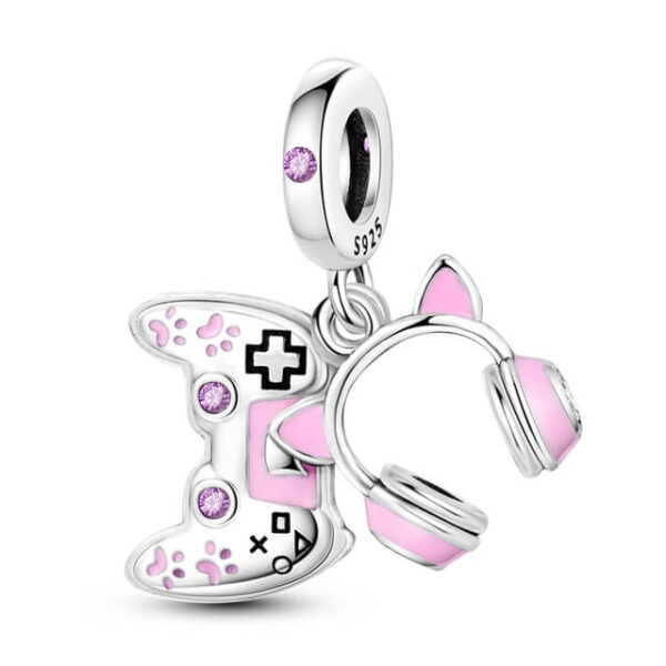berloque fone e controle gamer rosa