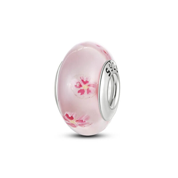 berloque murano rosa com flores