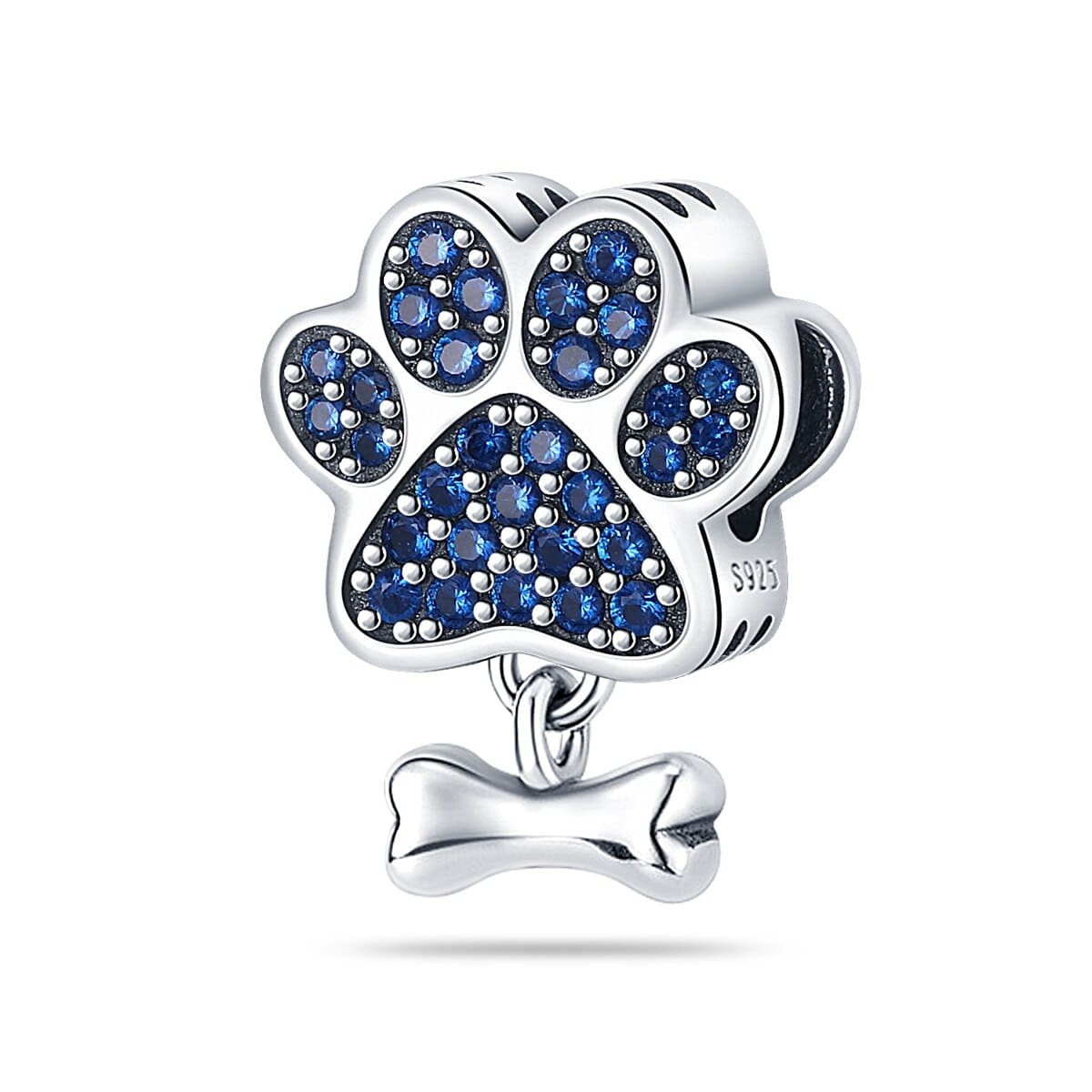 berloque patinha azul com brilhantes
