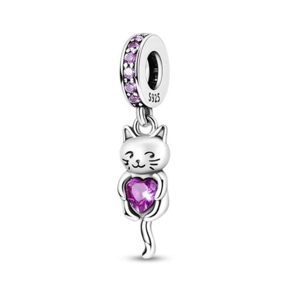 berloque pendente gatinho e corao rosa