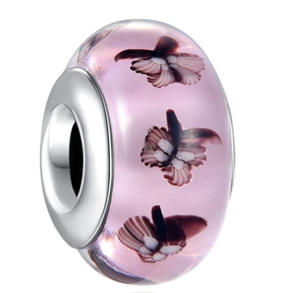 berloque charm pink butterfly  prata 925