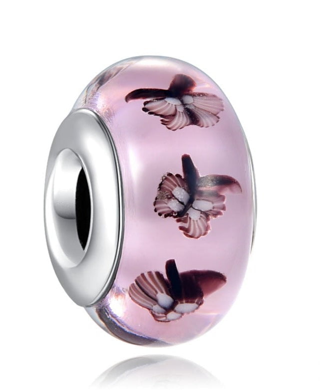 berloque charm pink butterfly  prata 925