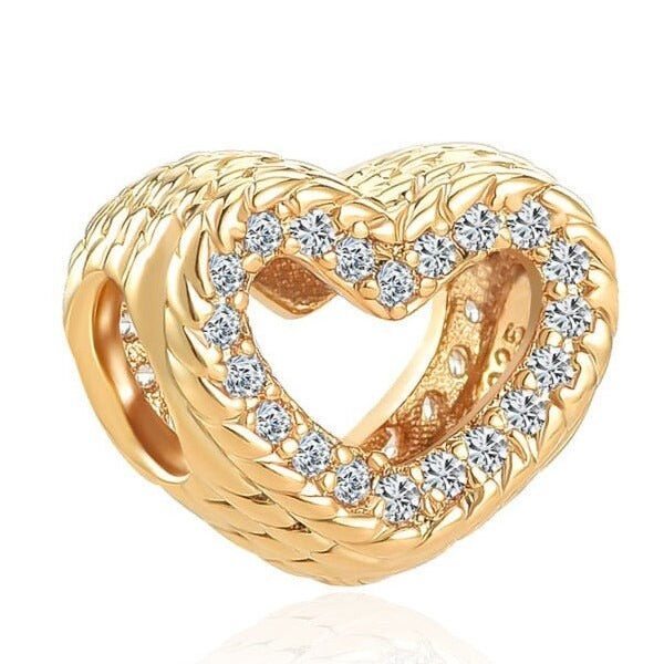 berloque charm gold hearth  prata 925