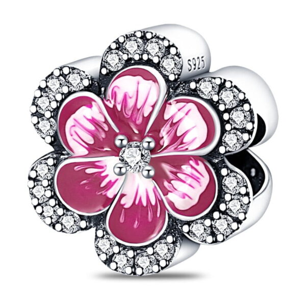 berloque charm pink flower prata 925