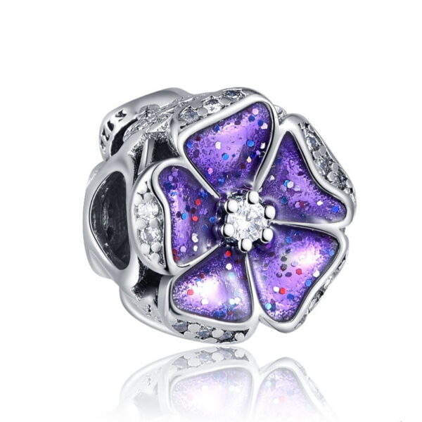 berloque charm purple flower  prata 925