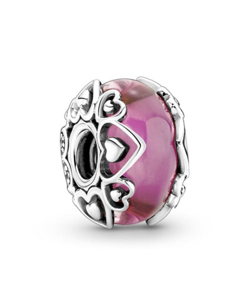 berloque charm murano pink  prata 925