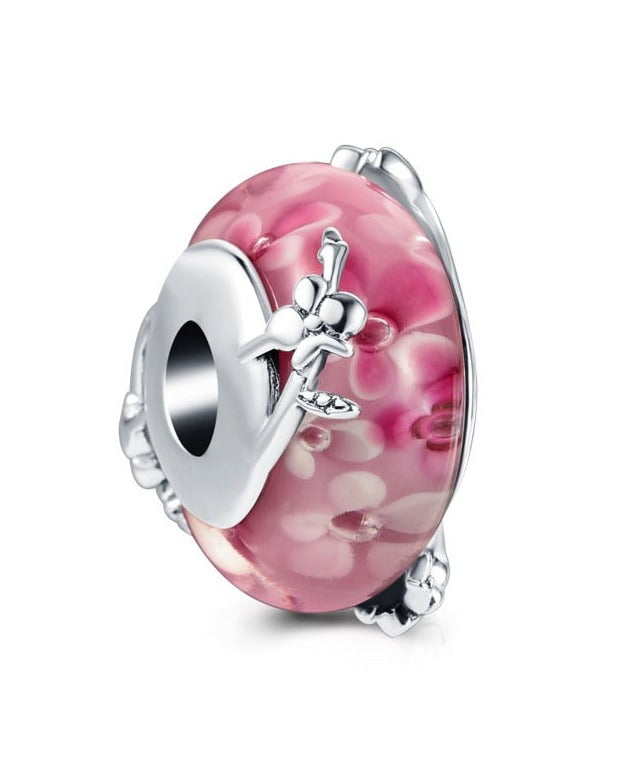 berloque charm murano pink  prata 925