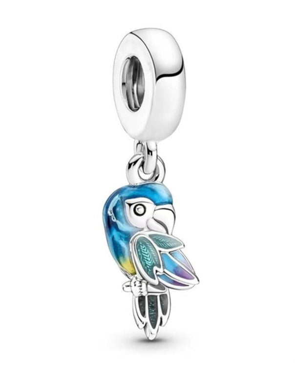 berloque charm arara azul  prata 925