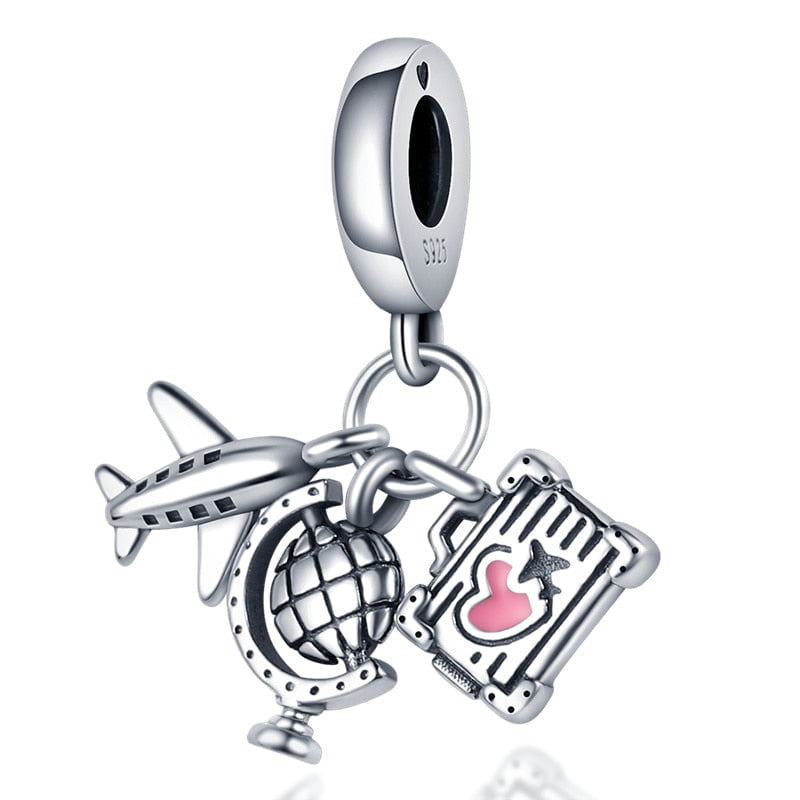 berloque charm travel love  prata 925