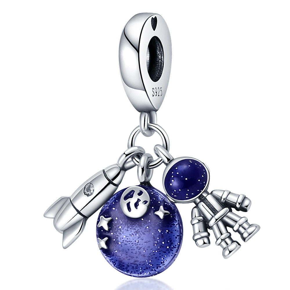 berloque charm foguete e astronauta  prata 925