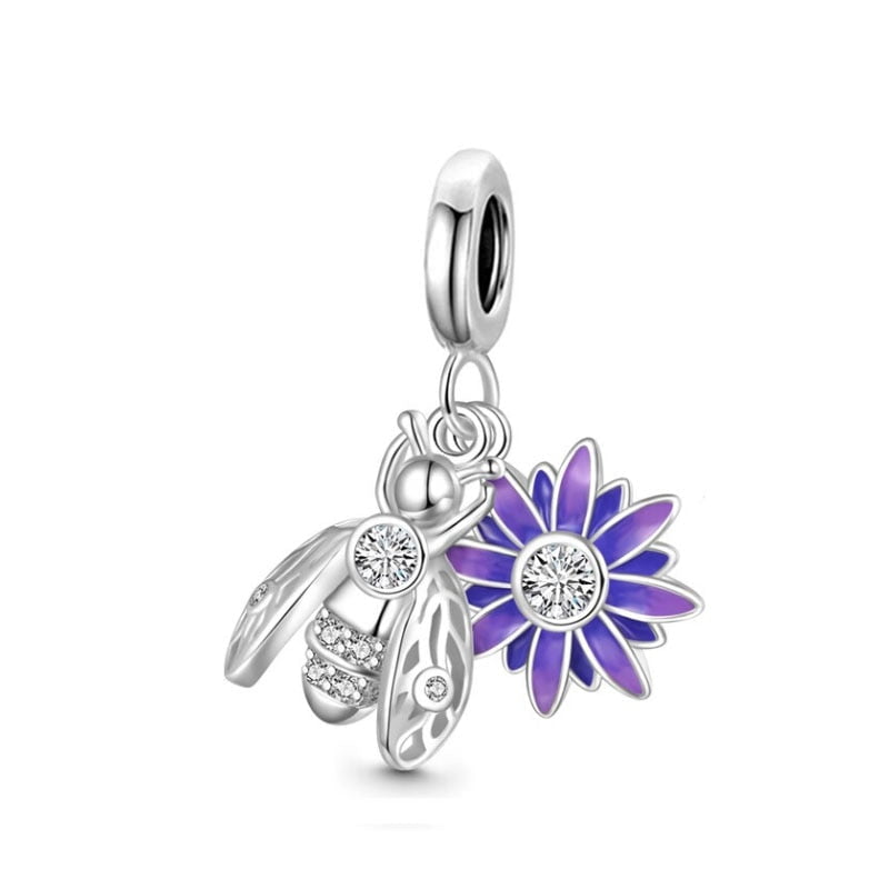 berloque charm purple flower  prata 925