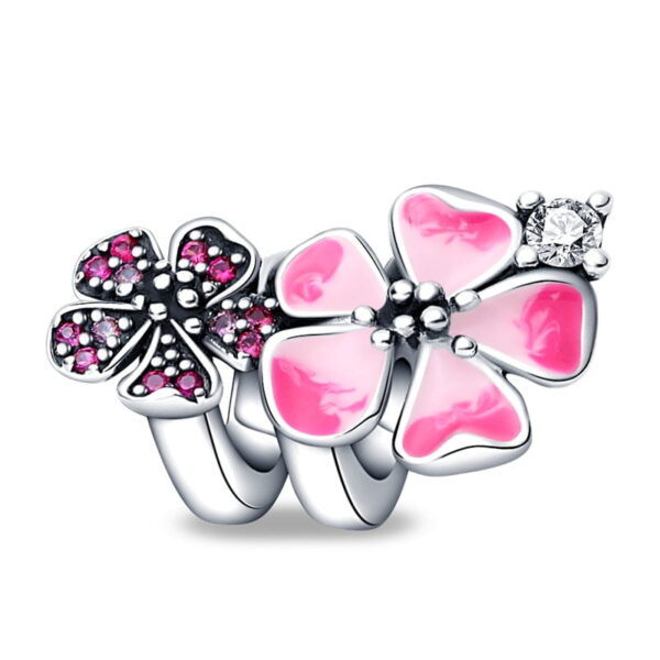 berloque charm pink flower  prata 925