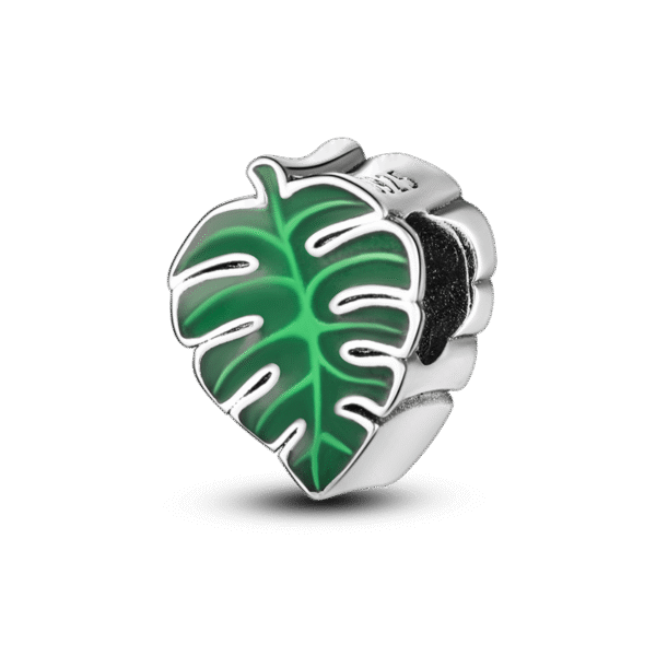 berloque charm folha  prata 925