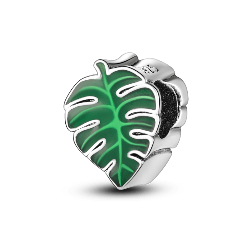 berloque charm folha  prata 925