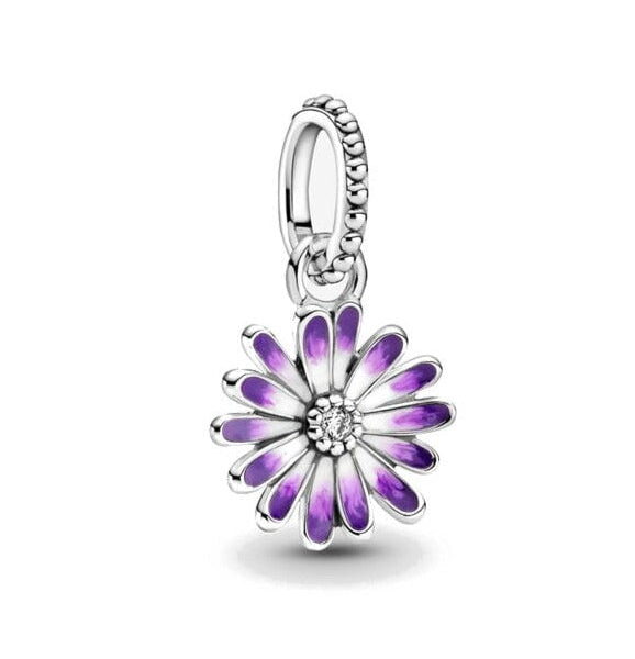 berloque charm purple flower pingente  prata 925