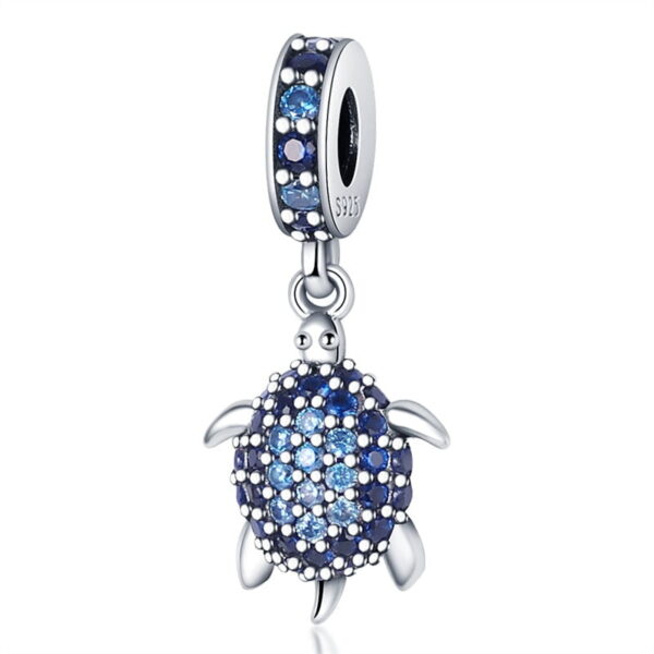 berloque charm tartaruga azul  prata 925