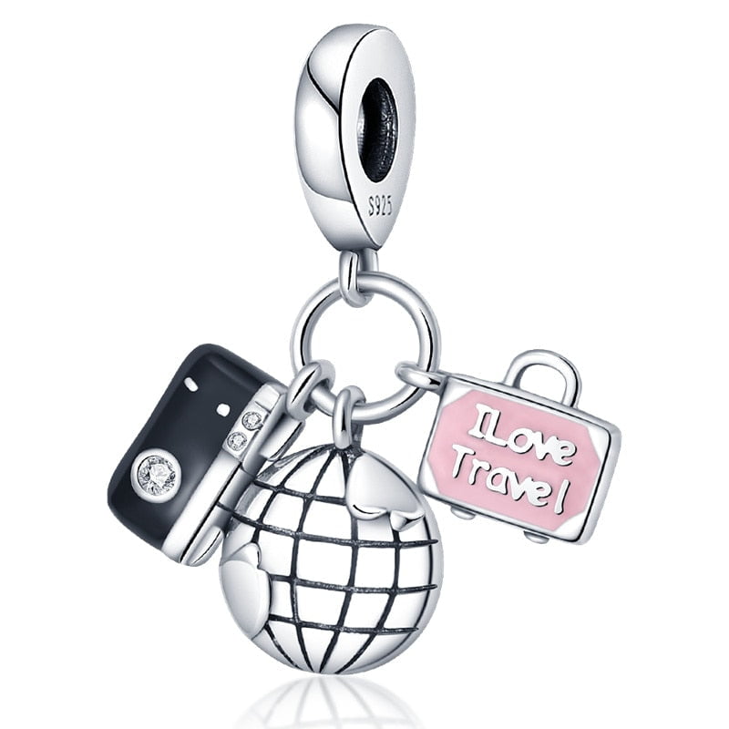 berloque charm i love travel pink  prata 925