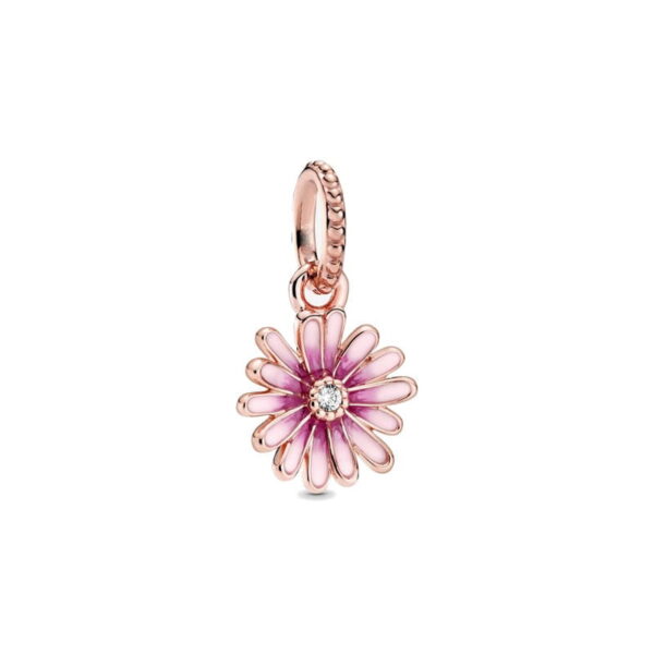 berloque charm pink flower  prata 925 com banho rose